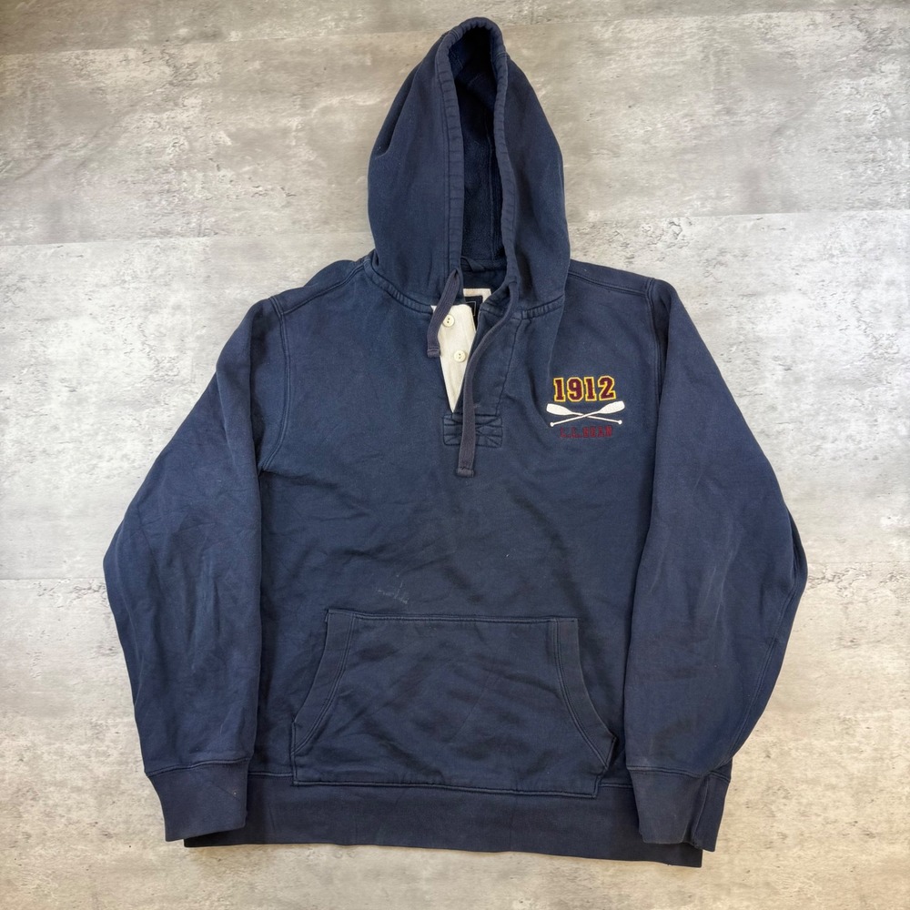 LL Bean Mens Navy Blue‎ 1912 Heritage Henley Hoodie Sweatshirt Large OHJX7